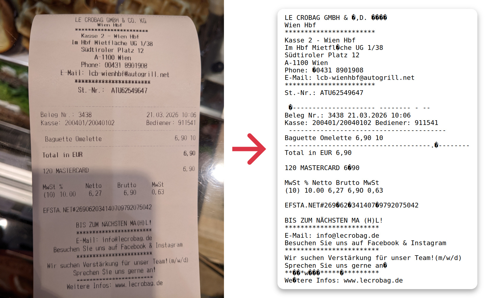 Extract text from your receipts.